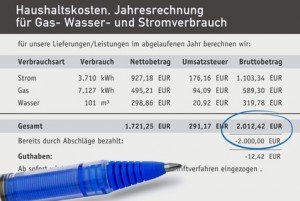 Jahresrechnung für Gas, Strom und Heizung